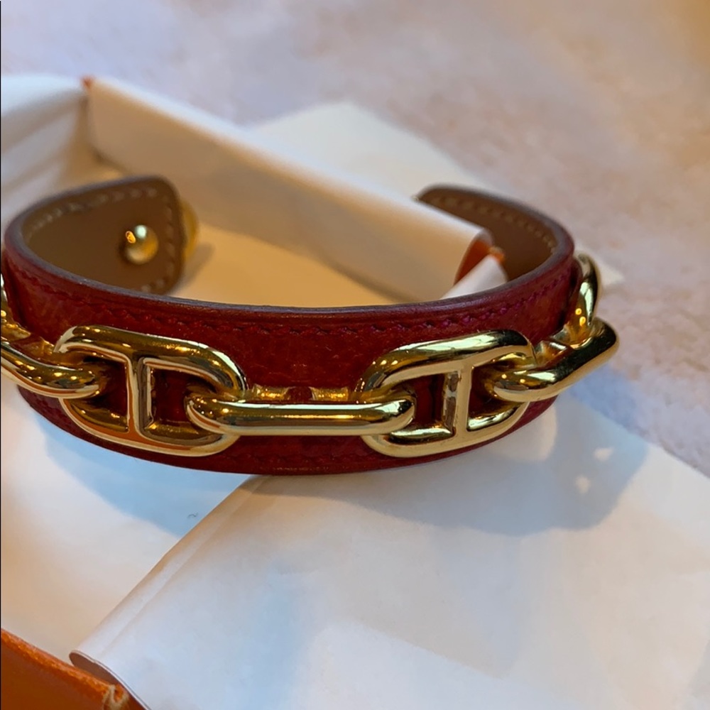 Hermès Red Chaine D’ancre Cuff Bracelet